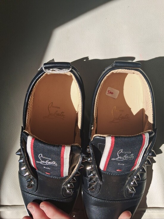 Christian Louboutin Shoes - Christian Louboutin Black Leather Studded Slip-On Shoes